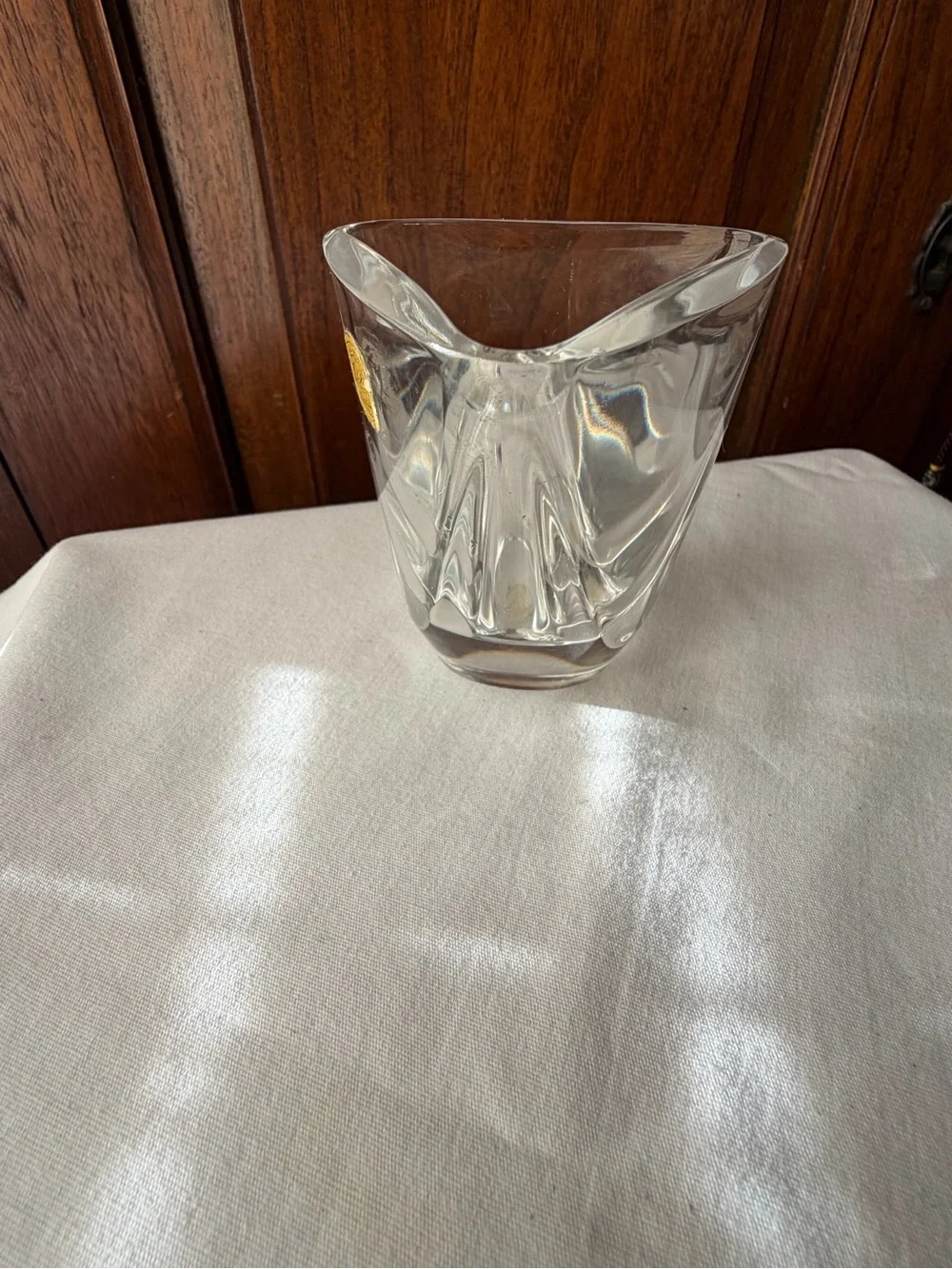 Val St Lambert Belgium Crystal Small Bud Vase Clear Geometric Art Glass Vase